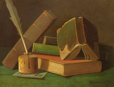 Stillleben mit Büchern und Tintenfass von William Michael Harnett
