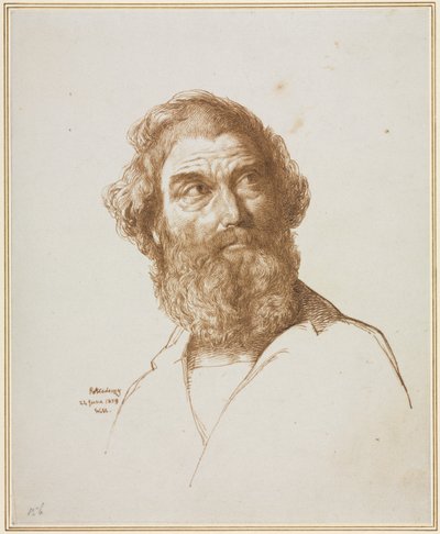 Kopf eines bärtigen Mannes, der nach links schaut von William Mulready