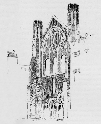 Ostfront der St. Stephens Kapelle nach dem Brand von 1834, ca. 1897 von William Patten