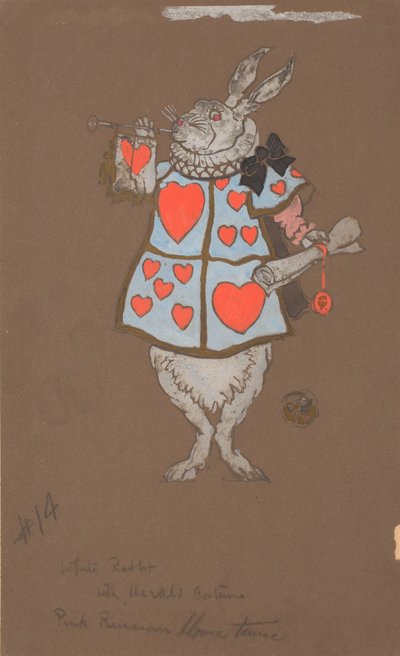Weißes Kaninchen mit Heroldskostüm (Kostümentwurf) von William Penhallow Henderson