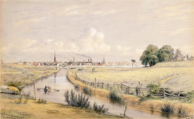 Jersey City mit einem Blick auf New York vom Bergen-Kanal, 1854 von William Rickarby Miller