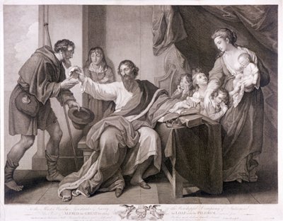 Alfred der Große teilt sein Brot mit dem Pilger, 1782 von William Sharpe
