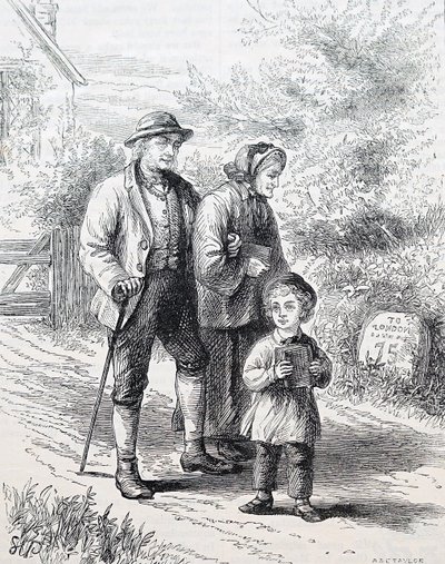 Ein älteres Paar und ihr Enkelkind. Von William Small (1843-1929), einem englischen Illustrator. 1880 (Gravur) von William Small