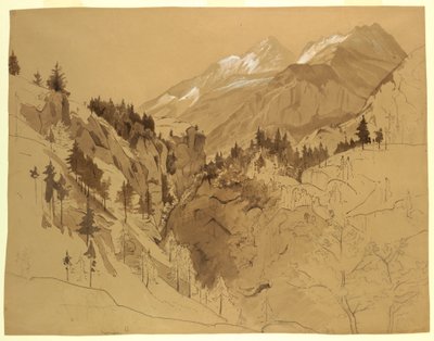 Zeichnung, Berge in der Nähe von Meiringen, Schweiz, 1856 von William Stanley Haseltine