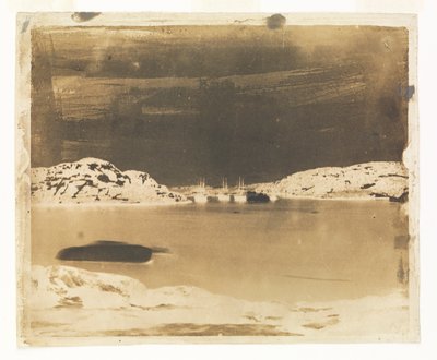 Ein Blick über eine Bucht auf die Franklin-Suchschiffe unter dem Kommando von Kapitän Belcher von William Thomas Domville