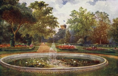 Warwick Castle: Terrassenweg (Farblithografie) von William W. Quatremain
