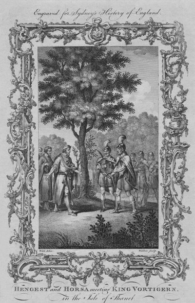 Hengest und Horsa treffen König Vortigern auf der Isle of Thanet (1773) von William Walker