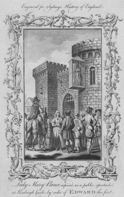 Lady Mary Bruce als öffentliches Spektakel auf der Burg Roxburgh, auf Befehl von Edward I, 1773 von William Walker