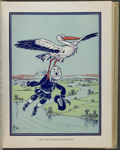 "Der Storch trug ihn in die Luft", Illustration aus "Der wunderbare Zauberer von Oz" von Lyman Frank Baum von William Wallace Denslow