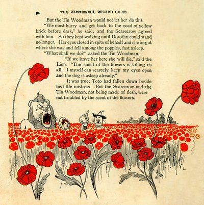 Der Zauberer von Oz - Kapitel VIII: Das tödliche Mohnfeld - Illustration von Denslow, William Wallace, erste Ausgabe 1900 von Frank Baums Buch - Dorothee und der gefürchtete Löwe von William Wallace Denslow