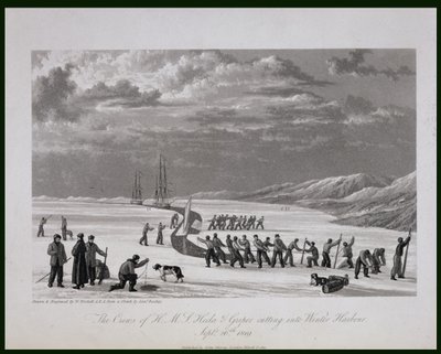 Die Besatzungen der H.M.S. Hecla und Griper schneiden in den Winterhafen, 26. September 1819, aus 