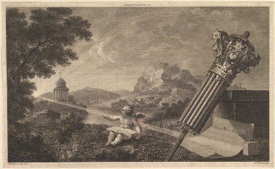 Frontispiz zu Joshua Kirbys Perspektive der Architektur, 1761, Juli 1760 von William Woollett