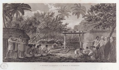 Menschenopfer auf Tahiti im Südpazifik, um 1773 von William Woollett