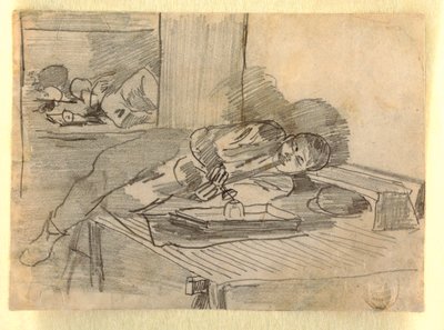 Zeichnung, Chinesischer Mann raucht eine Opium-Pfeife, ein Baxter Street Club House, New York City, ca. 1874 von Winslow Homer