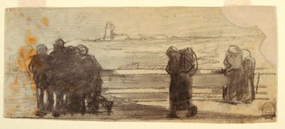 Figuren mit Blick auf eine Bucht und ein kleines Boot, Cullercoats, England, 1881-82 von Winslow Homer