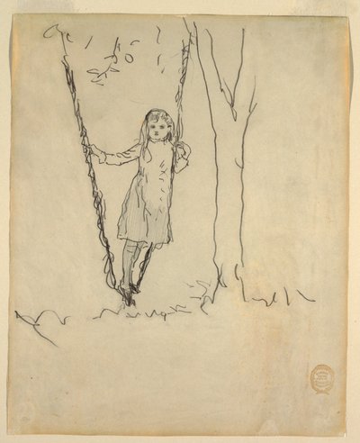 Mädchen auf einer Schaukel stehend von Winslow Homer