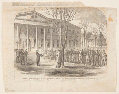 General Thomas vereidigt die Freiwilligen, die in den Dienst der Vereinigten Staaten in Washington D.C. gerufen wurden von Winslow Homer