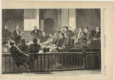 Geschworene hören dem Anwalt zu, Oberster Gerichtshof, Neues Rathaus, New York von Winslow Homer