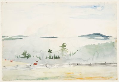 Landschaft mit Hirschen im Morgennebel von Winslow Homer