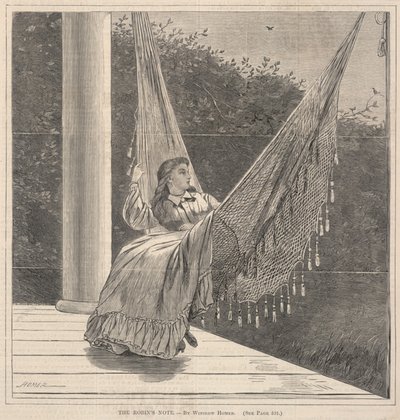 Die Notiz des Rotkehlchens, aus Every Saturday, An Illustrated Journal of Choice Reading, 20. August 1870 von Winslow Homer