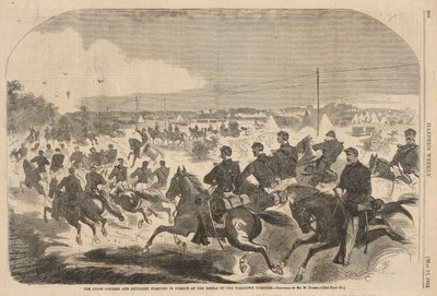 Die Union Kavallerie und Artillerie starten die Verfolgung der Rebellen auf der Yorktown Turnpike, aus Harper von Winslow Homer