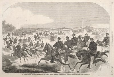 Die Union Kavallerie und Artillerie starten die Verfolgung der Rebellen auf dem Yorktown Turnpike, 1862 von Winslow Homer
