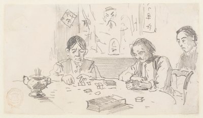 Drei chinesische Männer spielen Domino in einem Baxter Street Club-Haus, New York City von Winslow Homer