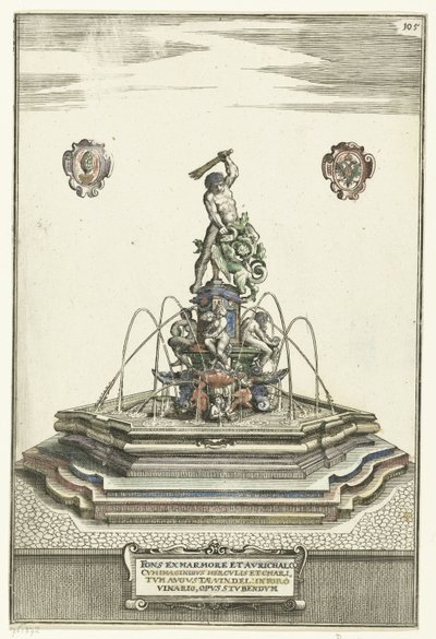 Sechseckiges Becken auf Erhöhung mit Treppen (Architectura Curiosa Nova) von Wolfgang Kilian