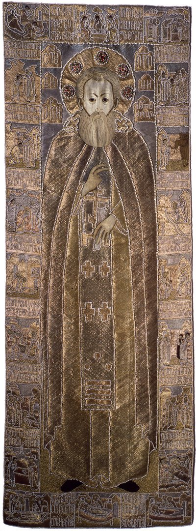 Das Grabtuch des Heiligen Sergius von Radonesch, 1671 von Workshop of Anna Ivanovna Stroganova