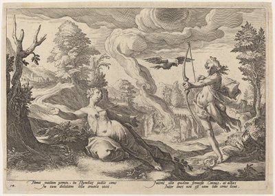 Apollo tötet Coronis von Workshop of Hendrick Goltzius, after Hendrick Goltzius