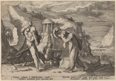 Deukalion und Pyrrha bevölkern die Erde neu von Workshop of Hendrick Goltzius, after Hendrick Goltzius