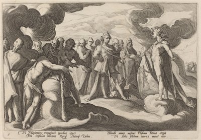 Jupiter und die Götter bitten Helios, die Kontrolle über den Wagen wieder zu übernehmen von Workshop of Hendrick Goltzius, after Hendrick Goltzius