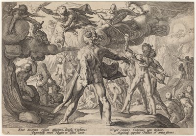 Die Riesen erklimmen den Himmel von Workshop of Hendrick Goltzius, after Hendrick Goltzius