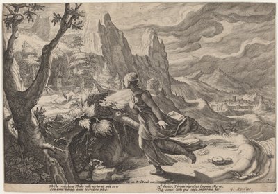 Thisbe erschreckt durch den Löwen von Workshop of Hendrick Goltzius, after Hendrick Goltzius