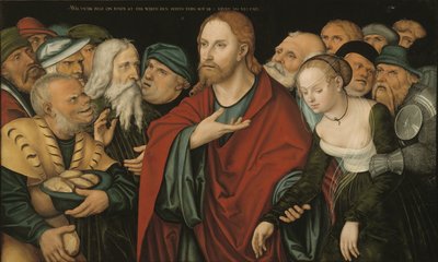 Christus und die Ehebrecherin von workshop of Lucas Cranach the Elder