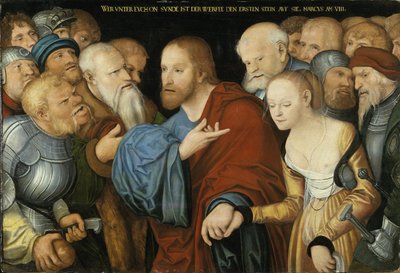 Christus und die Ehebrecherin von workshop of Lucas Cranach the Elder