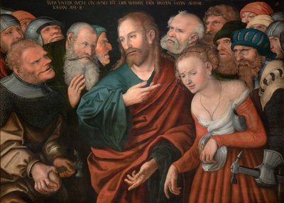 Christus und die Ehebrecherin von workshop of Lucas Cranach the Elder
