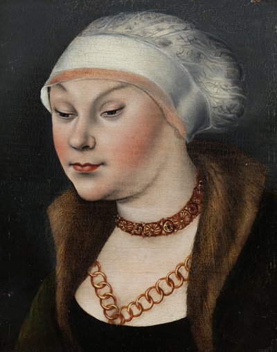 Kopf einer Dame mit weißer Haube (Omphale?) von workshop of Lucas Cranach the Elder