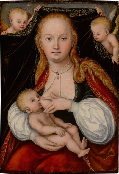 Madonna und Kind mit Engeln von workshop of Lucas Cranach the Elder