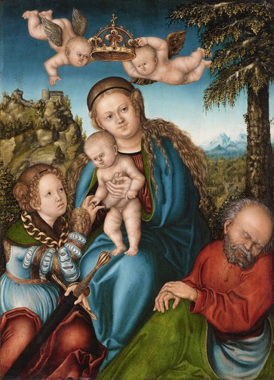 Die mystische Hochzeit der Heiligen Katharina von workshop of Lucas Cranach the Elder