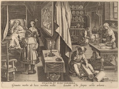 Hyacum und venerische Infektion von Workshop of Philip Galle after Jan van der Straet