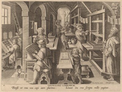 Impressio Liborum (Bücher drucken) von Workshop of Philip Galle after Jan van der Straet