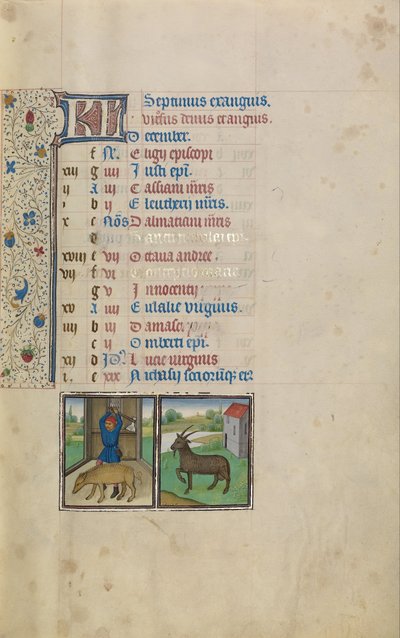 Ein Mann beim Schweineschlachten; Sternzeichen Steinbock von Workshop of Willem Vrelant