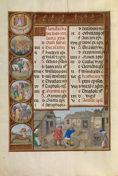 Dreschen und Schweinefütterung; Sternzeichen Schütze von Workshop of the Master of James IV of Scotland
