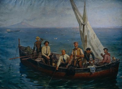 Lenin und der Autor Maxim Gorki mit den Fischern auf der Insel Capri, 1946 von Yefim Mikhailovich Tcheptsov