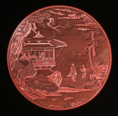 Runde geschnitzte Zinnoberbox und Deckel von Yuan Dynasty Chinese School