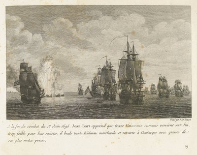 Gefechte zwischen einer Flotte unter Jan Bart und einer holländischen Flotte, 1696 (A la fin du combat du 18 Juin 1696, Jean-Bart apprend que treize Vaisseaux ennemis...) von Yves Marie Le Gouaz