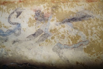 Dämon, Fresko, Grab der Blauen Dämonen, Nekropole von Tarquinia (UNESCO-Welterbeliste, 2004), Latium, Italien, etruskische Zivilisation, 5. Jahrhundert v. Chr. von Georg Carl Heinrich Dollmann