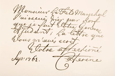 Handschriftprobe von Kaiserin Katharina II. von Russland, bekannt als Katharina die Große von Ferdinand Georg Waldmuller