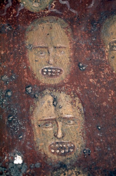 Köpfe der Verdammten, Fresko des Jüngsten Gerichts in der byzantinischen Kirche Odigitria, Mani-Halbinsel, Peloponnes, Griechenland von Georg Carl Heinrich Dollmann